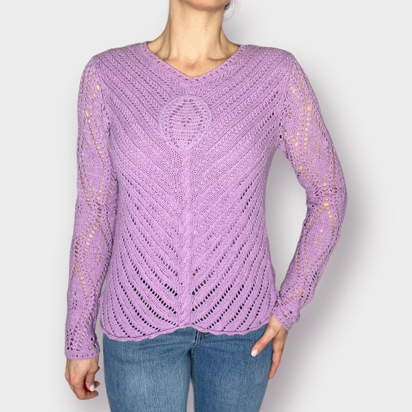 2000s Winter‎ Silks Purple Crochet Top - Picture 4 of 6